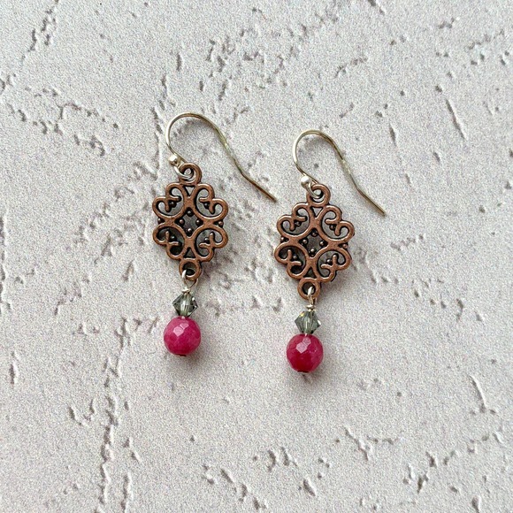 Heir of Ruby - Copper - Sterling Silver Dangle Earrings - Picture 4 of 4
